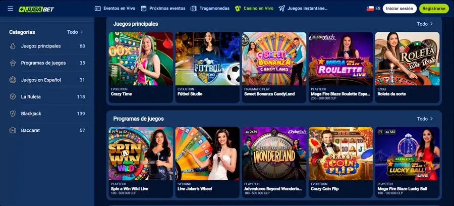 Jugabet ofrece una amplia selección de juegos de mesa y casino en vivo.