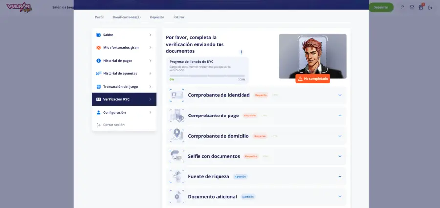 Documentos requeridos para la verificación de identidad en Vulkan Vegas.