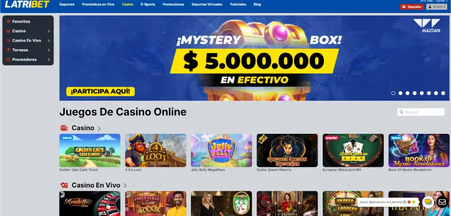 Latribet ofrece una gran variedad de juegos de casino, como puedes ver en la imagen.