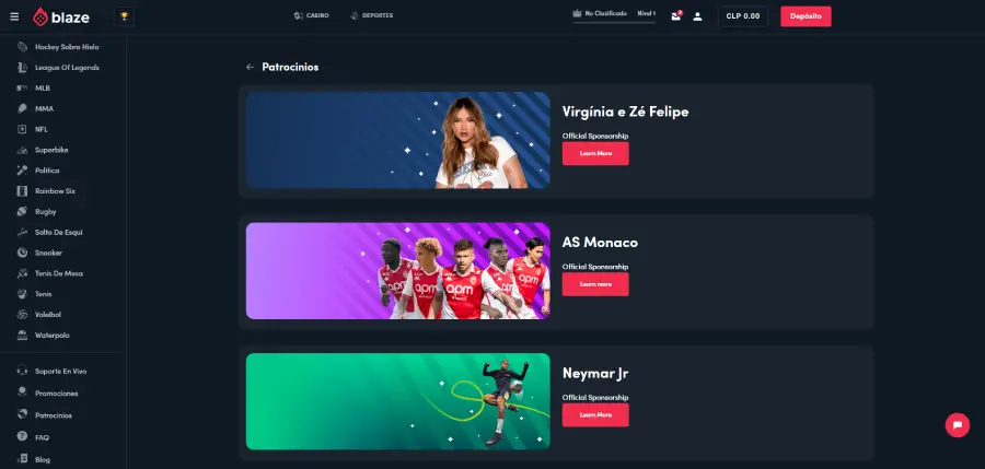 Blaze tiene colaboraciones con influencers, equipos deportivos y futbolistas.