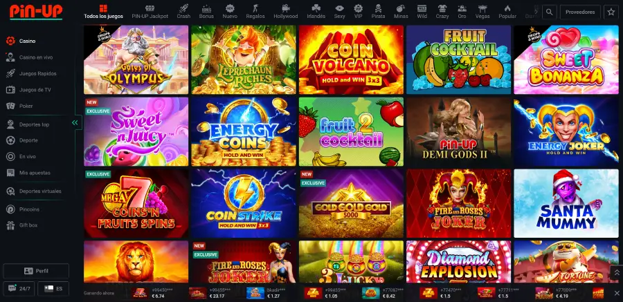 Los juegos de Pin-Up Casino son variados y el área de títulos es fácil de navegar.