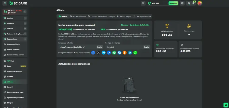 Programa de referidos de BC.Game.