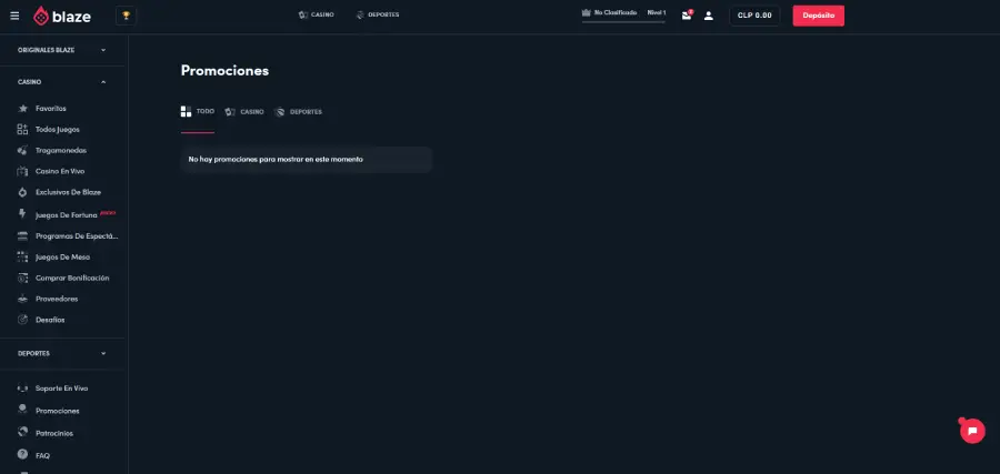 Cuando estuve jugando no encontré promociones activas en Blaze.