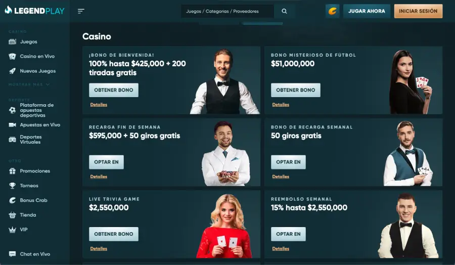 Hay varias ofertas de casino disponibles en LegendPlay.