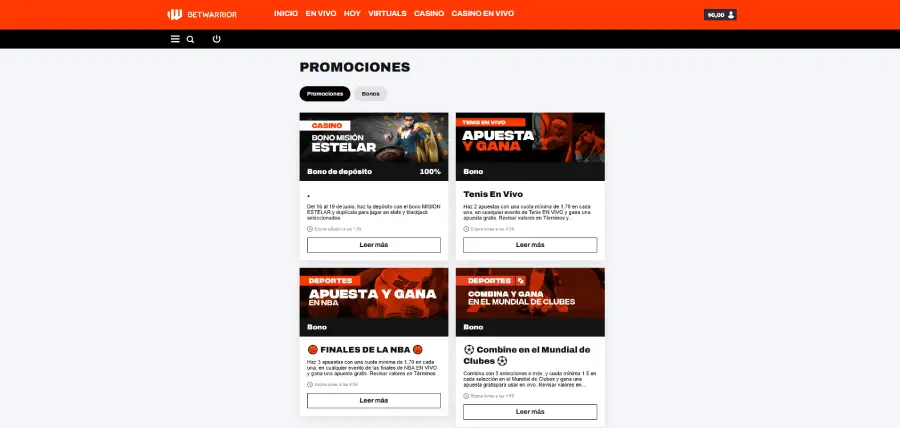 En BetWarrior hay promociones para juegos de casino y apuestas deportivas.