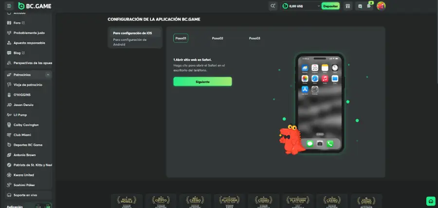 BC.Game app para Android y iOS.