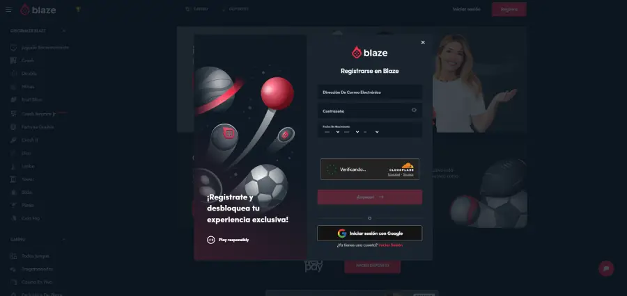 La imagen muestra el primer paso para registrarse en Blaze.