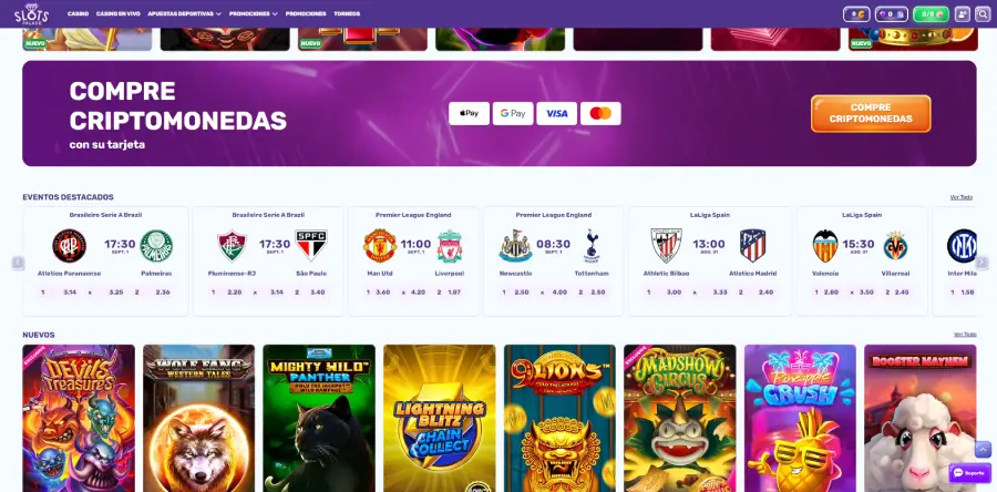 Como puedes ver aquí, la página principal de Slots Palace te da acceso a las principales áreas del sitio.