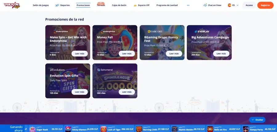 En las promociones de Vulkan Vegas hay torneos de tragamonedas.