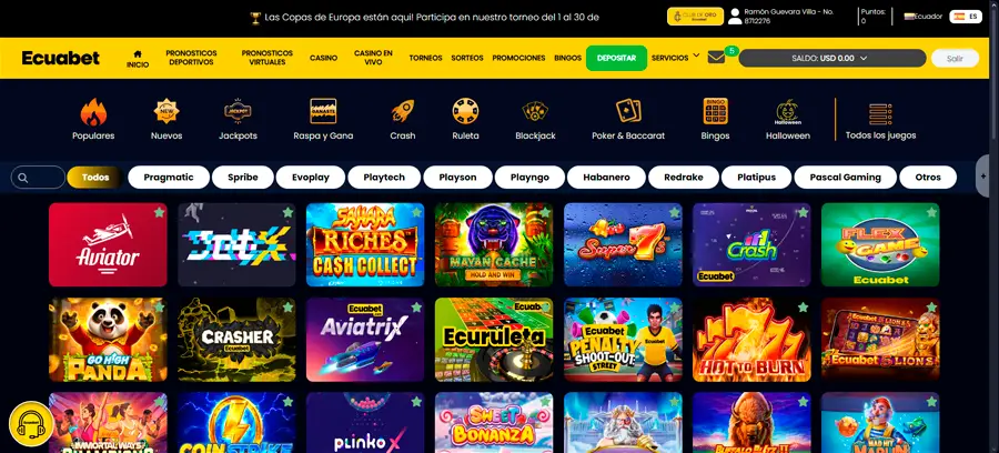 En Ecuabet encuentras más de 2.300 títulos disponibles de tragamonedas, juegos de mesa y su casino en vivo