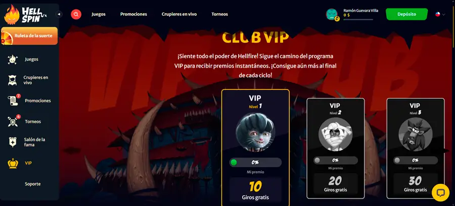 El Club VIP de hell Spin tiene premios constantes y alcanzables