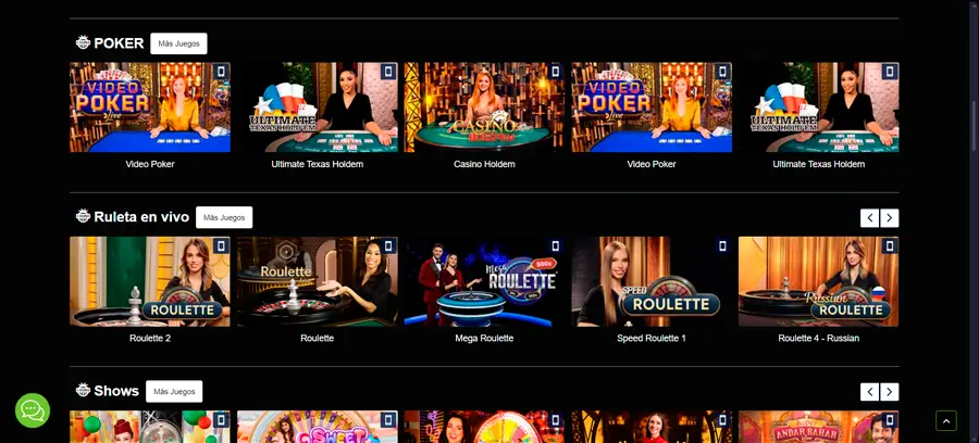 La sección de casino en vivo de Wonderbet tiene una buena oferta de juegos