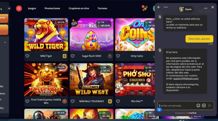 Volver a preguntar por la licencia de Curazao con el agente humano tampoco sirvió de mucho.