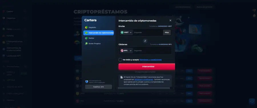 El sistema de pagos de Betfury Casino es sumamente completo. Incluso permite comprar criptomonedas en la plataforma.