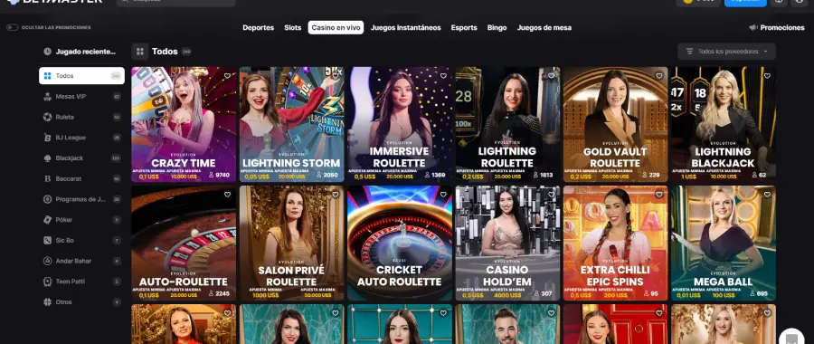 El casino en vivo de Betmaster está repleto de juegos y está muy bien organizado.