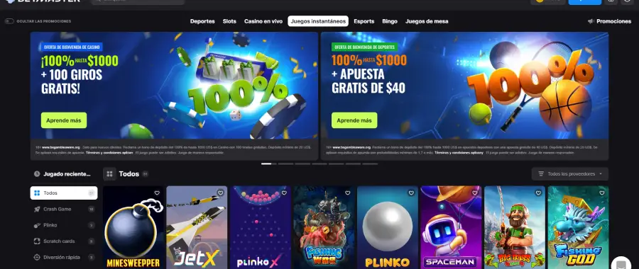 Betmaster es un casino particularmente fácil de navegar, pues pone varias herramientas de navegación al alcance del usuario.