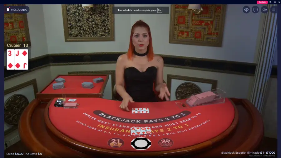 Una sala de blackjack en el casino en vivo de VidaVegas.