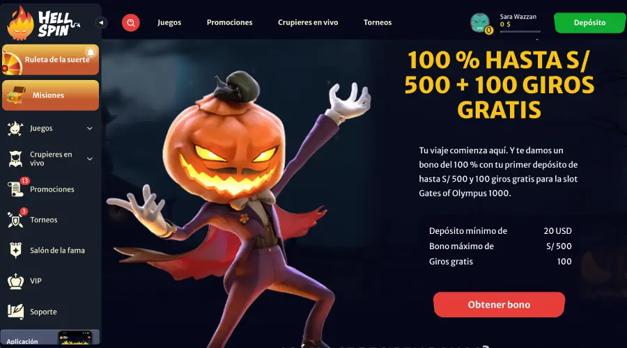 La imagen muestra 1 de las 3 ofertas para nuevos jugadores en Hell Spin.