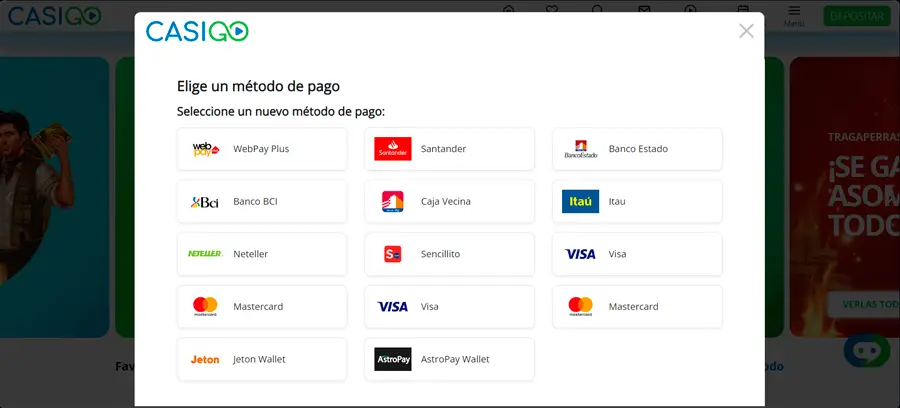 los métodos de pago disponibles en CasiGo Casino son Multiples y convenientes