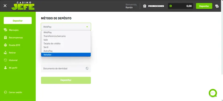 Múltiples opciones de pago disponibles en Casino Jefe