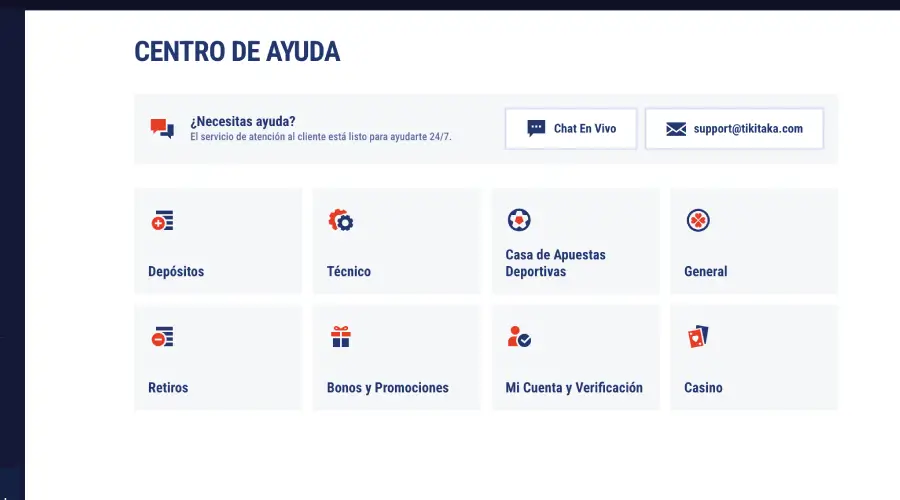 El Centro de Ayuda de Tikitaka Casino es de fácil acceso y contiene información relevante.