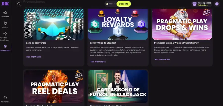 Los bonos de Cloudbet Casino son bastante limitados.