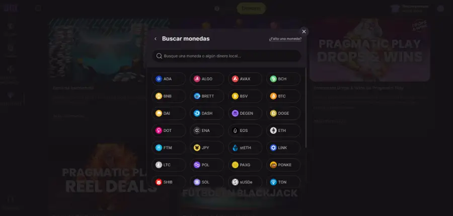 Cloudbet Casino acepta múltiples criptomonedas e incluso te permite solicitar alguna al casino.