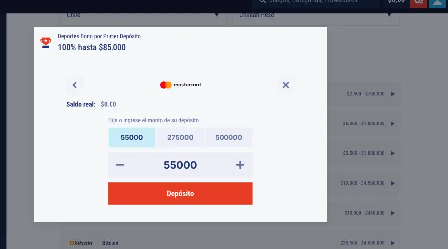 En la imagen se aprecia el primer paso para realizar un depósito en Tikitaka Casino.