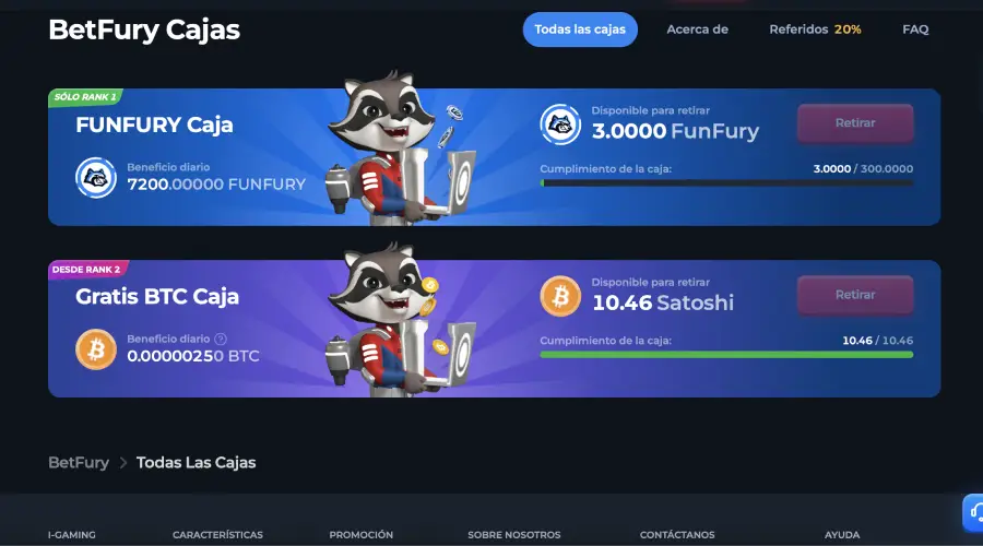 El casino de internet Betfury mostrando su grifo de criptomonedas.