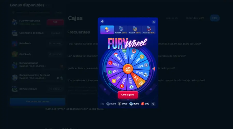 En la imagen se puede ver la Fury Wheel de Betfury Casino.