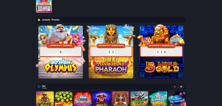 Juegaenlinea Casino tiene una sección con jackpots diarios, semanales y mensuales.