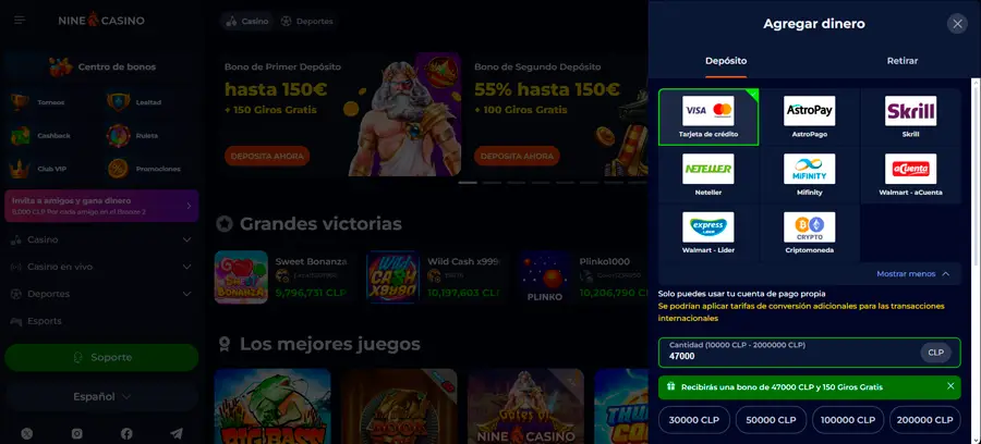 Los tiempos de procesamiento en Nine Casino son razonables