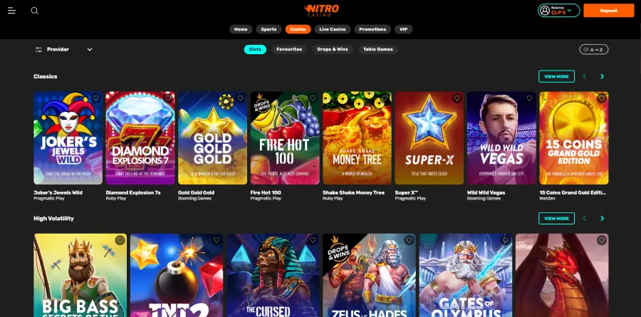 La sección de juegos virtuales de Nitro Casino está repleta de títulos populares.