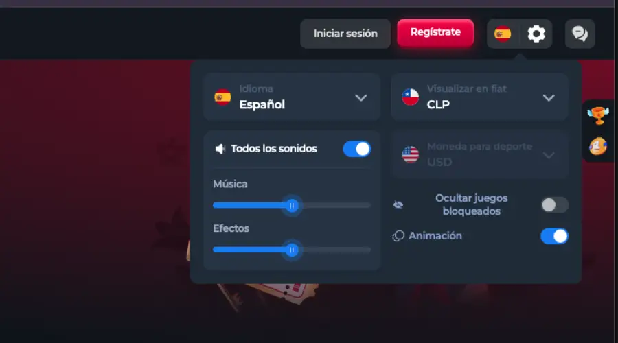 Captura de pantalla de la geolocalización del casino antes de crear una cuenta o iniciar sesión.