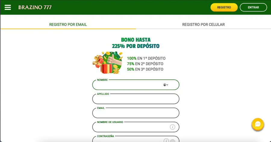 Ventana de registro en el criptocasino Brazino777.
