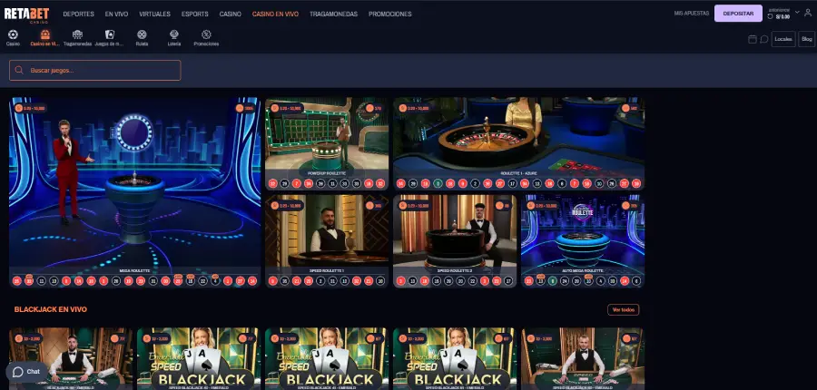 Retabet Casino presenta un casino en vivo con juegos de todo tipo, detallando información de cada uno en el lobby del portal.