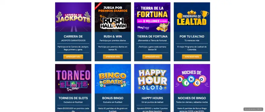 RushBet tiene un área de bonos que incluye "Rush & Win", una de las mejores promociones del casino.