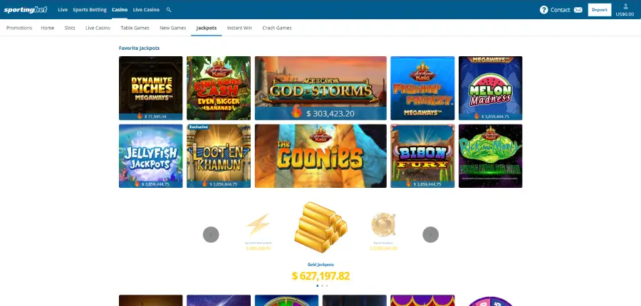 Puedes entrar al área de "Jackpots" para encontrar todos los juegos con bote progresivo que ofrece el portal.