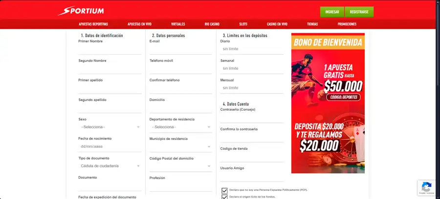 El registro en Sportium fue sencillo, pero tomó 15 minutos, con un formulario extenso