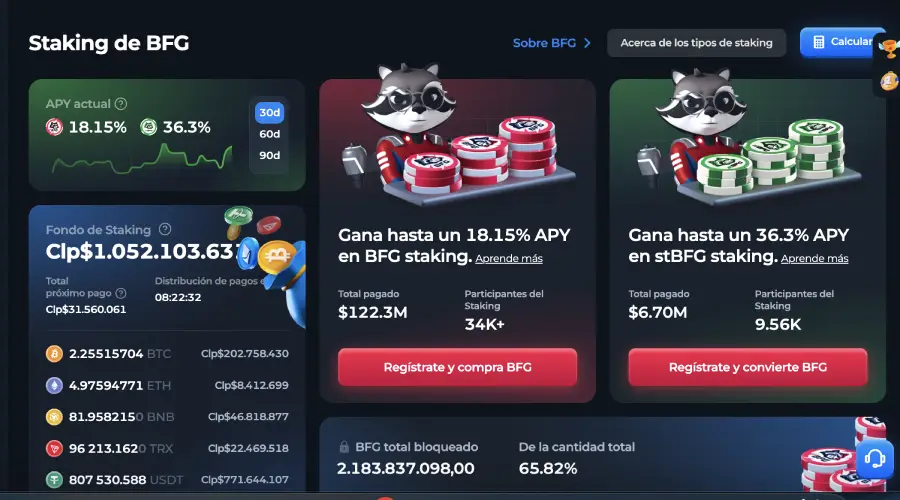 El casino virtual Betfury tiene su propio sistema de staking como se observa en la imagen.