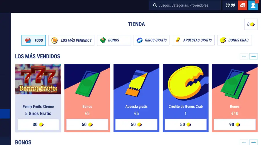 La captura de pantalla muestra la Tienda de Tikitaka Casino.