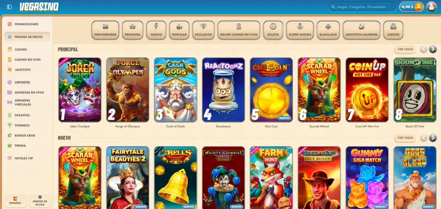 Vegasino Casino tiene una colección extensa de juegos, con títulos de diferentes estudios.