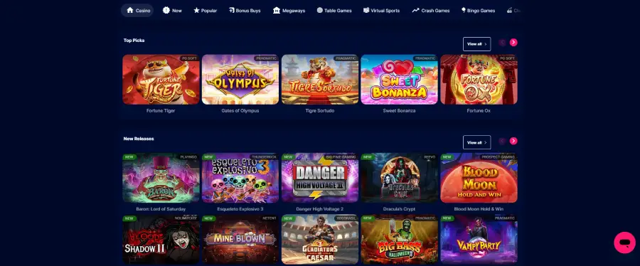 El área de juegos de Vidavegas Casino incluye títulos de proveedores de software populares.