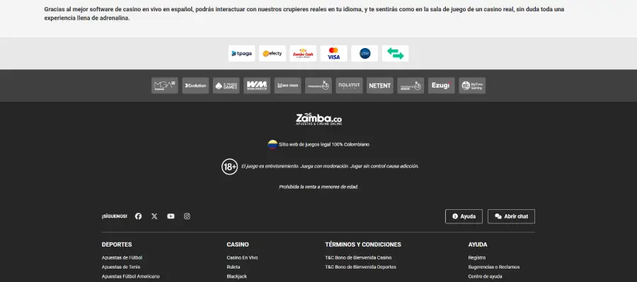 Zamba Casino tiene una selección bastante limitada de medios de pago, como puedes ver en la imagen.