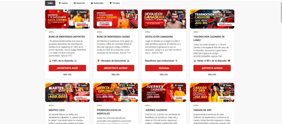 La campaña de bonificaciones de Zamba Casino es sumamente completa, ofreciendo premios para las diferentes áreas del sitio.