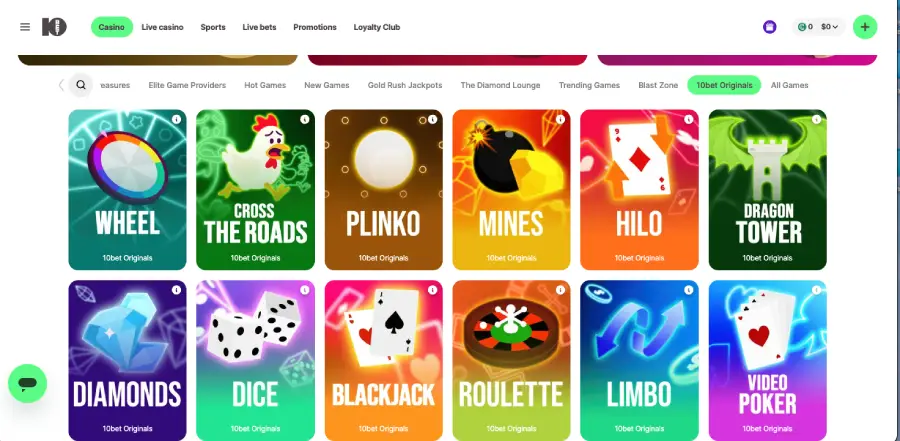 10Bet Originals, los juegos originales del casino. 