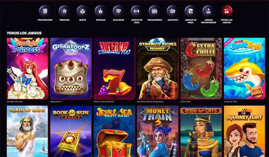 La selección de juegos con más de 1,000 títulos y numerosas categorias en Quickwin Casino.