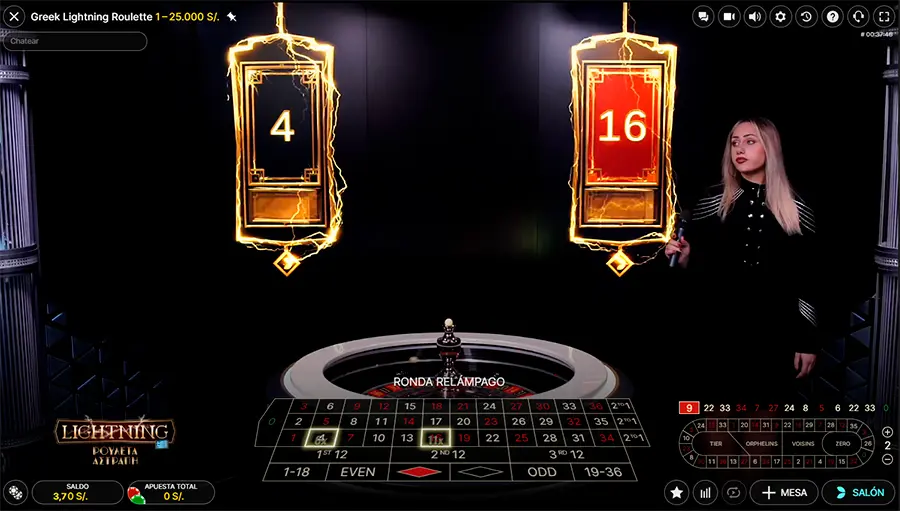 Captura de pantalla de la sección Casino en vivo en la mesa internacional Lightning de Revolution Casino