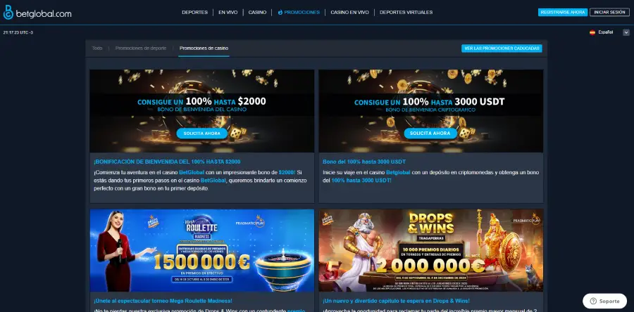 BetGlobal Casino tiene una selección limitada de bonos, con términos no favorables para los usuarios.