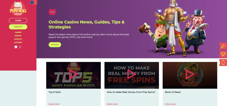 Maneki Casino tiene una innovadora sección de blog con estrategias y guías de juegos